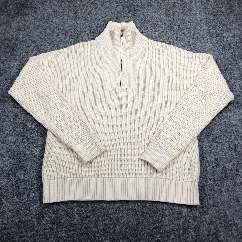 Kuhl Sweater Mens S White Merino Wool 1/4 Zip Waffle Knit Mock Neck Pullover